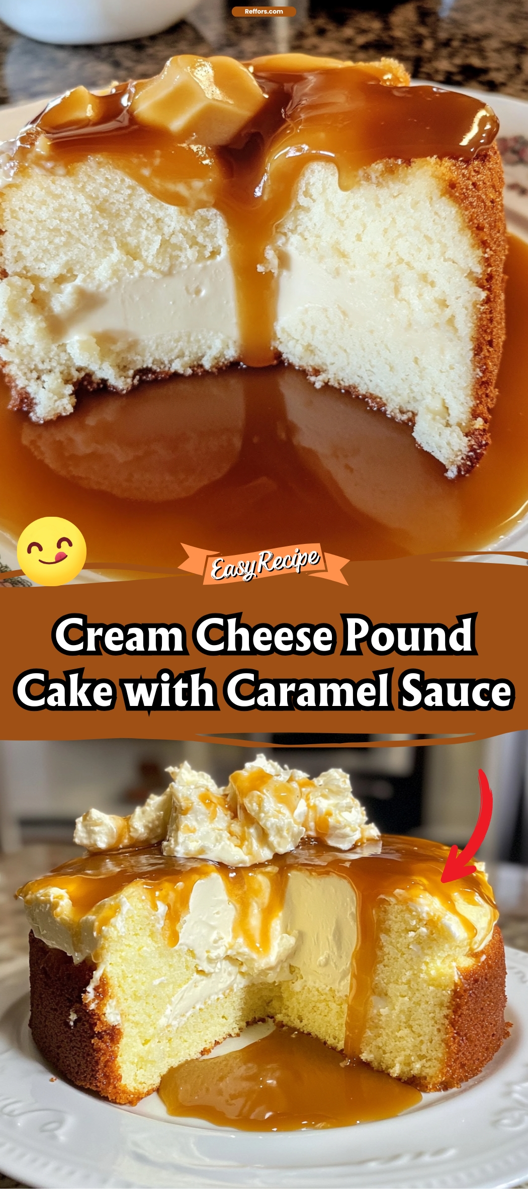 CREAM CHEESE POUND CAKE w/ Caramel sauce
