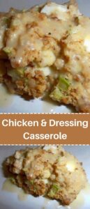 This chicken and dressing casserole recipe is a delicious comfort food that combines tender chicken, savory dressing, and a creamy sauce. Try this easy and satisfying dish for your next family dinner or potluck.
