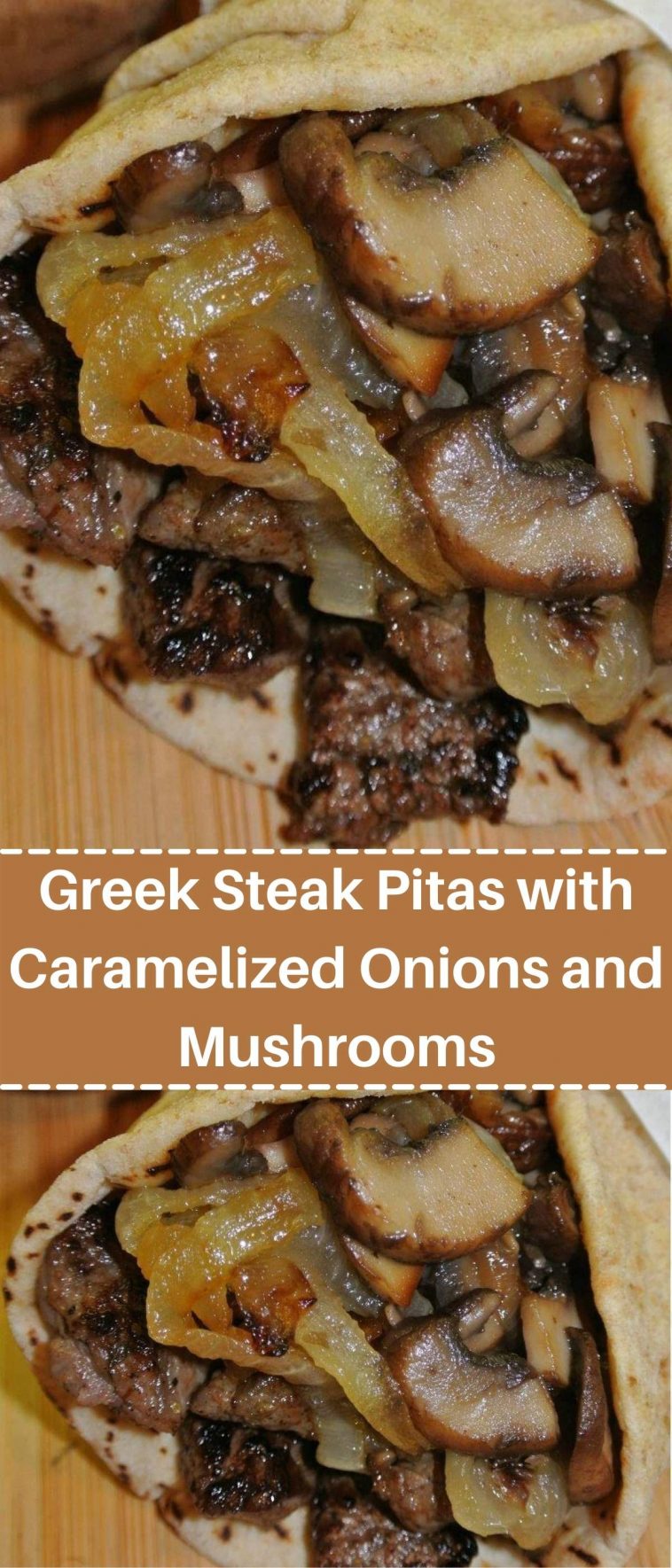 Greek Steak Pitas with Caramelized Onions and Mushrooms
