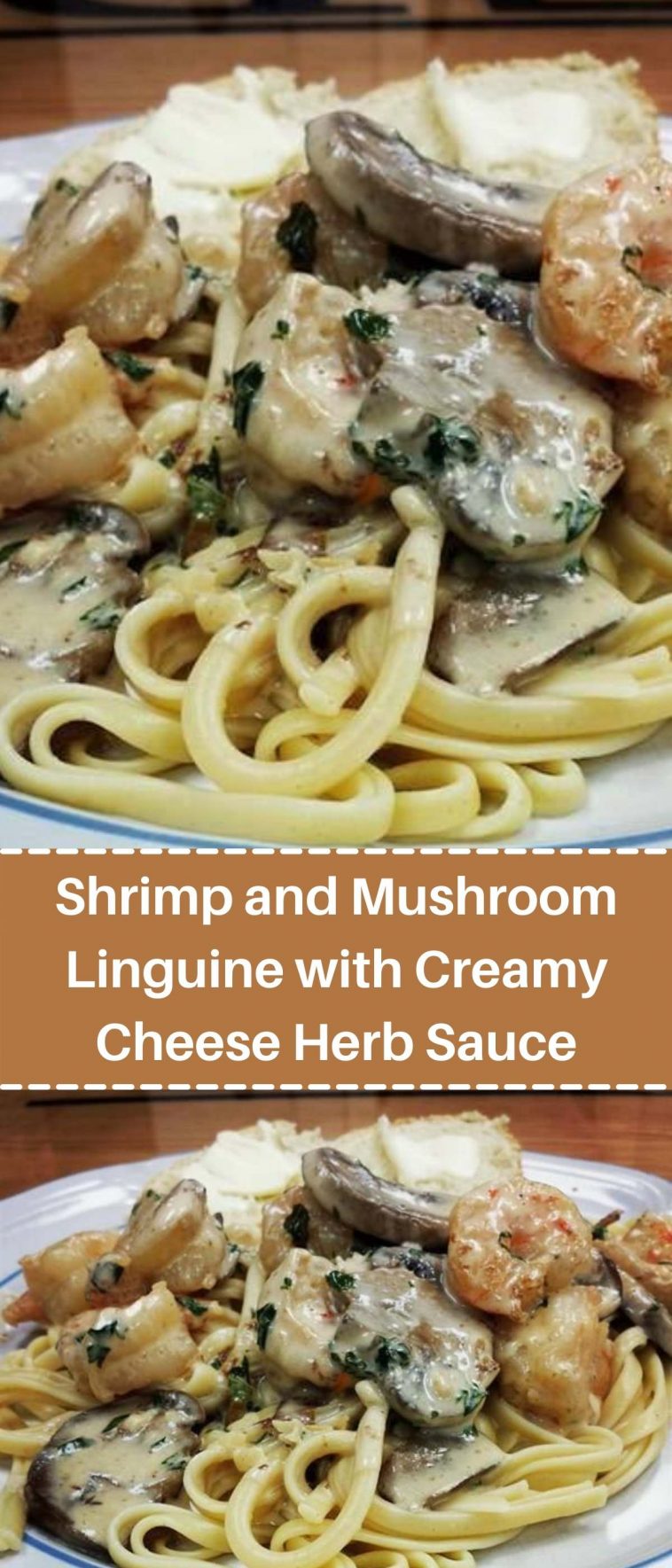 Shrimp and Mushroom Linguine with Creamy Cheese Herb Sauce