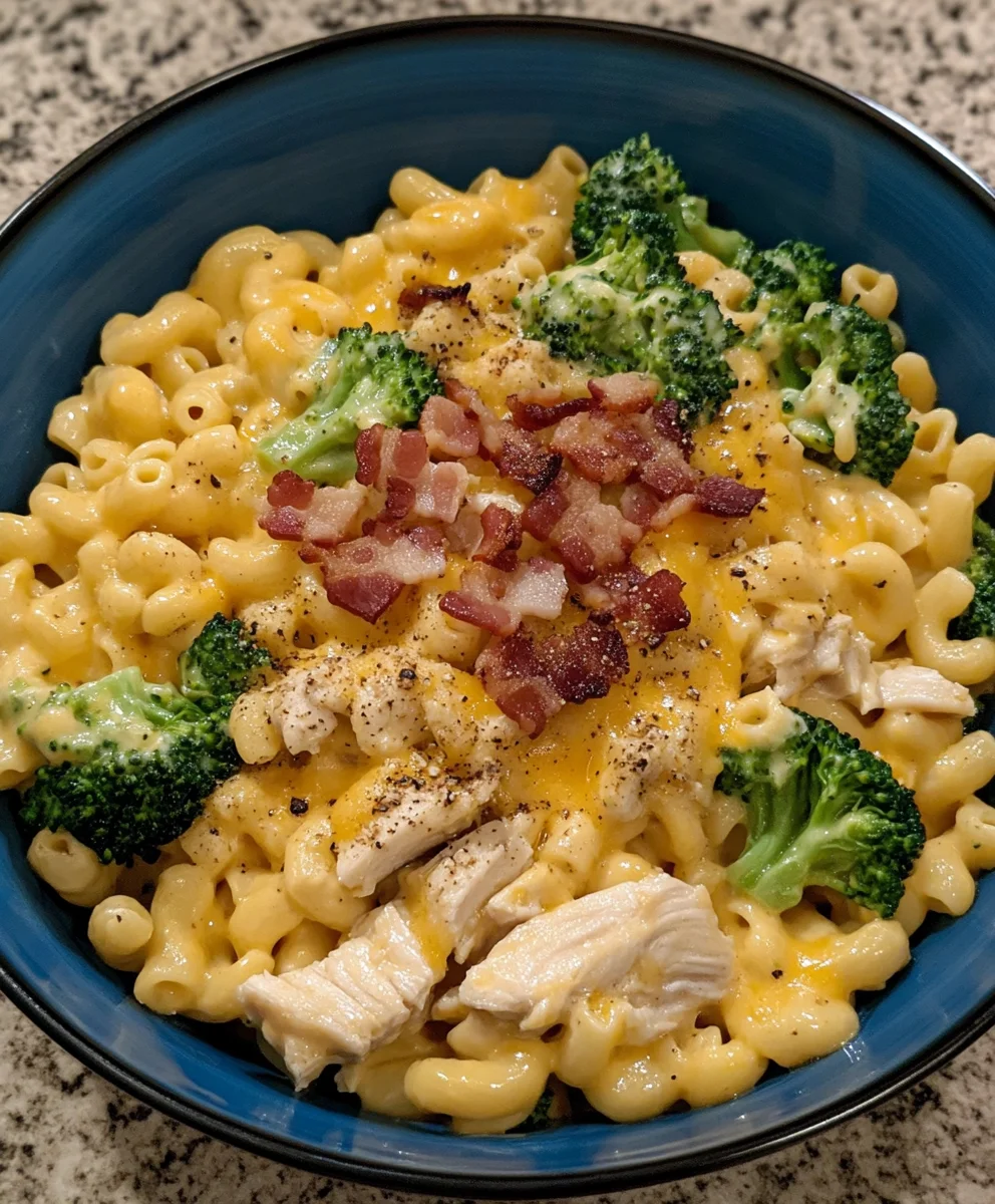 Chicken Broccoli Macaroni and Cheese with Bacon