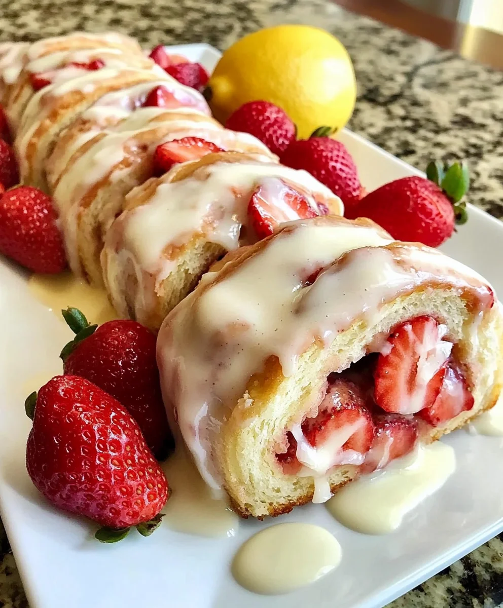 Strawberry Cinnamon Rolls with Lemon Cream Cheese Glaze
