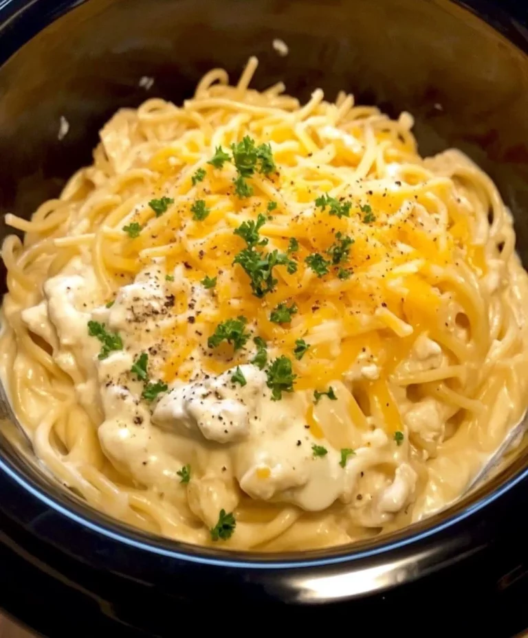 Creamy Crockpot Chicken Spaghetti